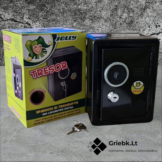 Seifo tipo metalinė pinigų taupyklė, su dvigubu užraktu