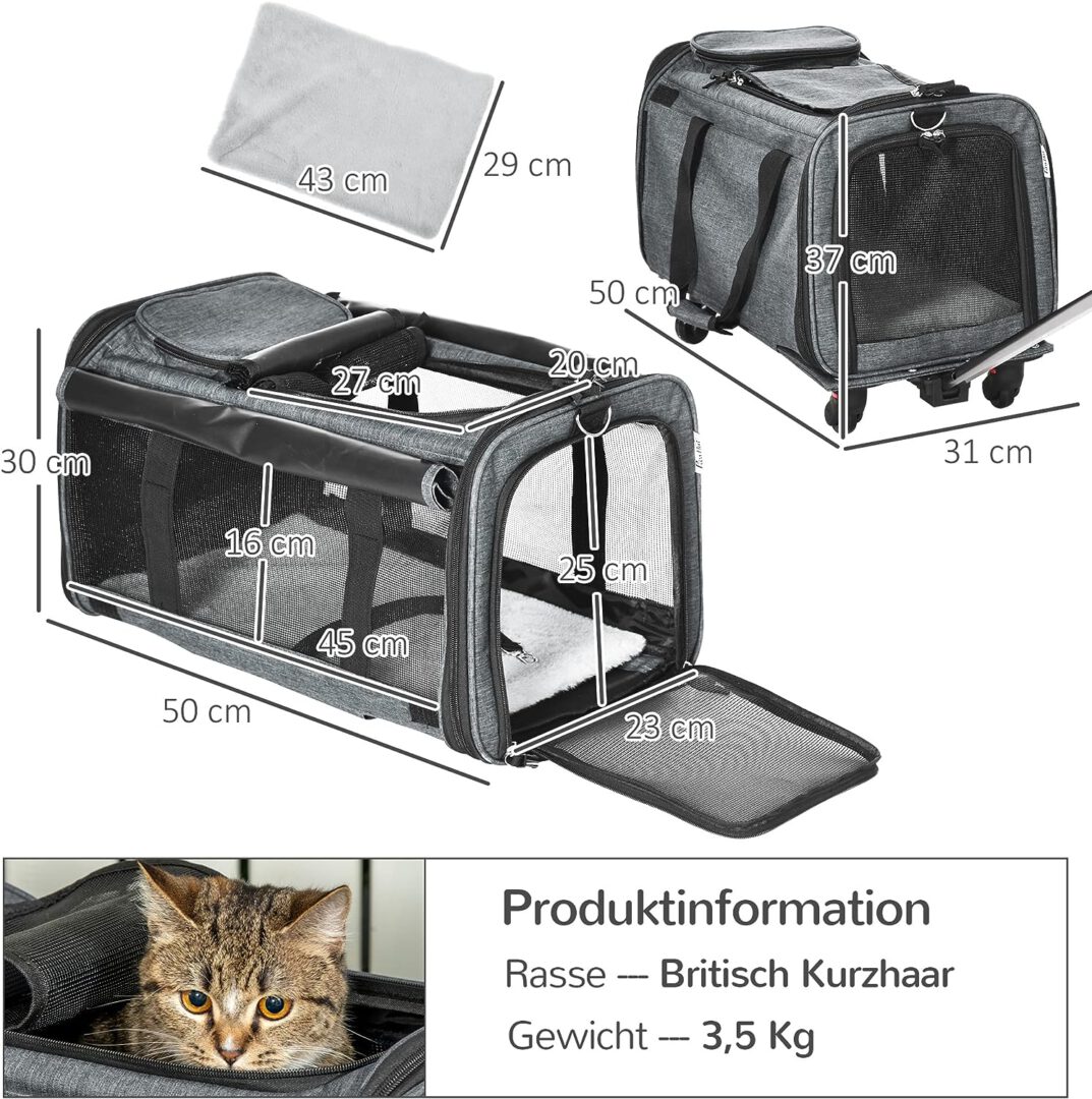 3-in-1 gyvūnų transportavimo krepšys su teleskopine rankena ir ratukais.