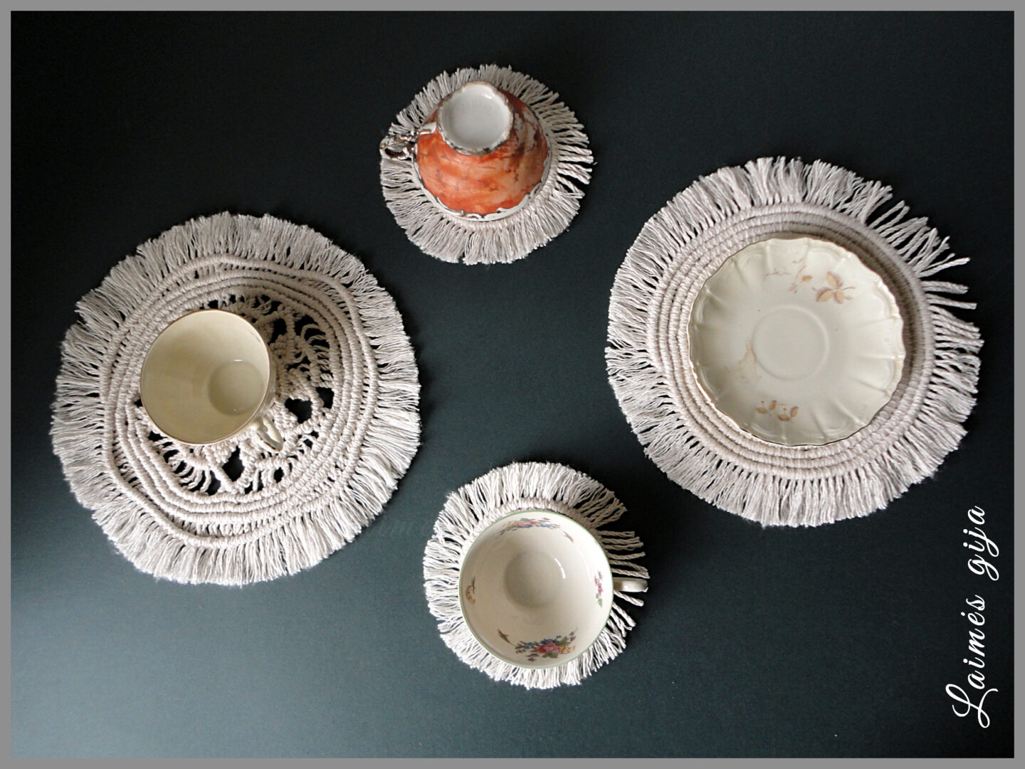 Pinti padėklai, padėkliukai (makrame, macrame)