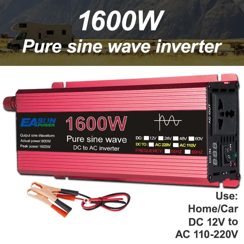 Mes parduodame keitiklį 1600W voltas DC 12 V į AC 220-230V 50Hz transformatoriaus galios keitiklio saulės keitiklis, universalus lizdas