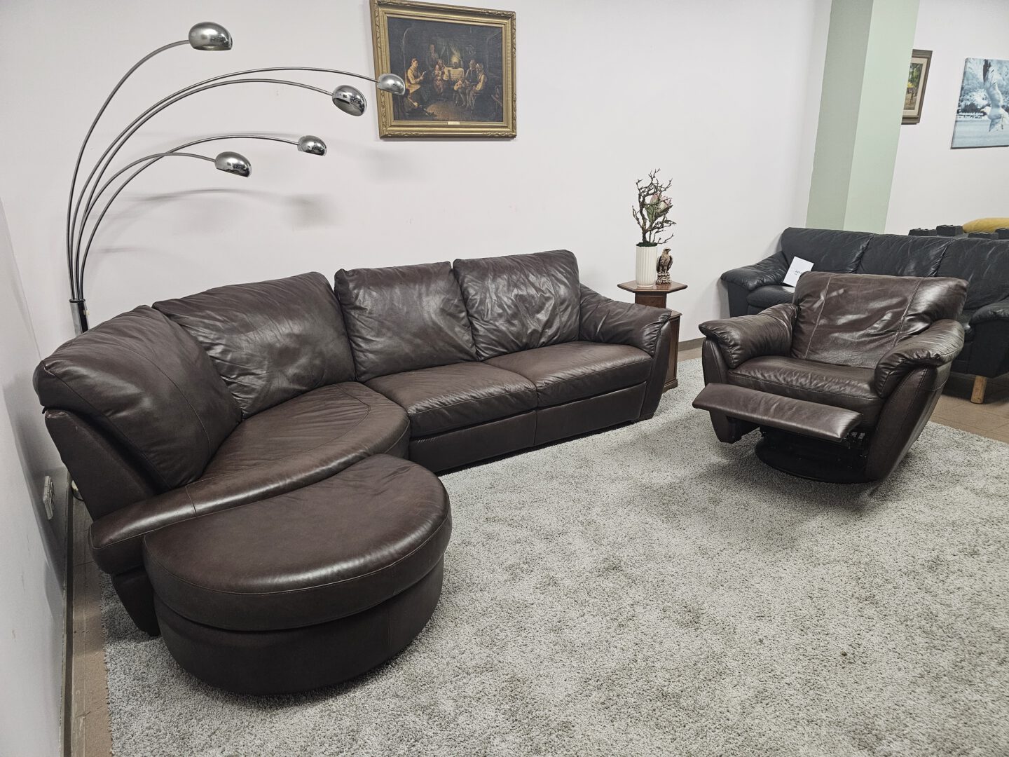 Natūralios Odos Kampas Su Relax Foteliu