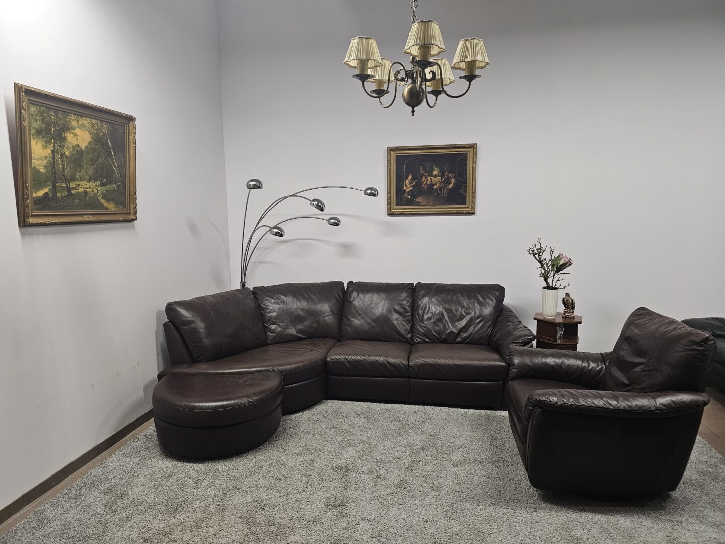 Natūralios Odos Kampas Su Relax Foteliu