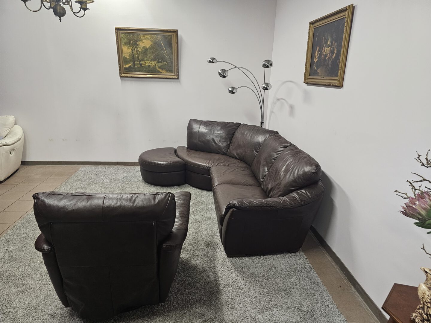 Natūralios Odos Kampas Su Relax Foteliu