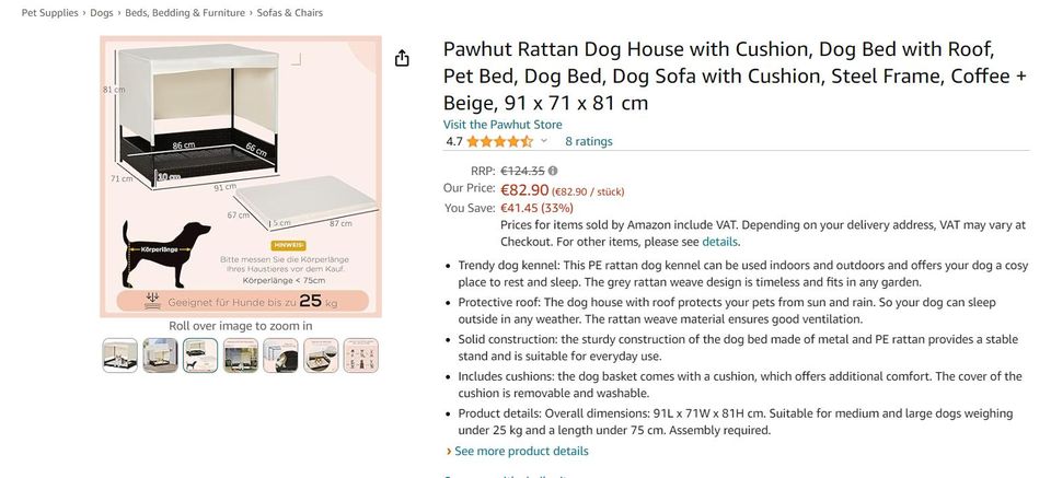 Šunų guolis su stogu. 91x81x71cm.