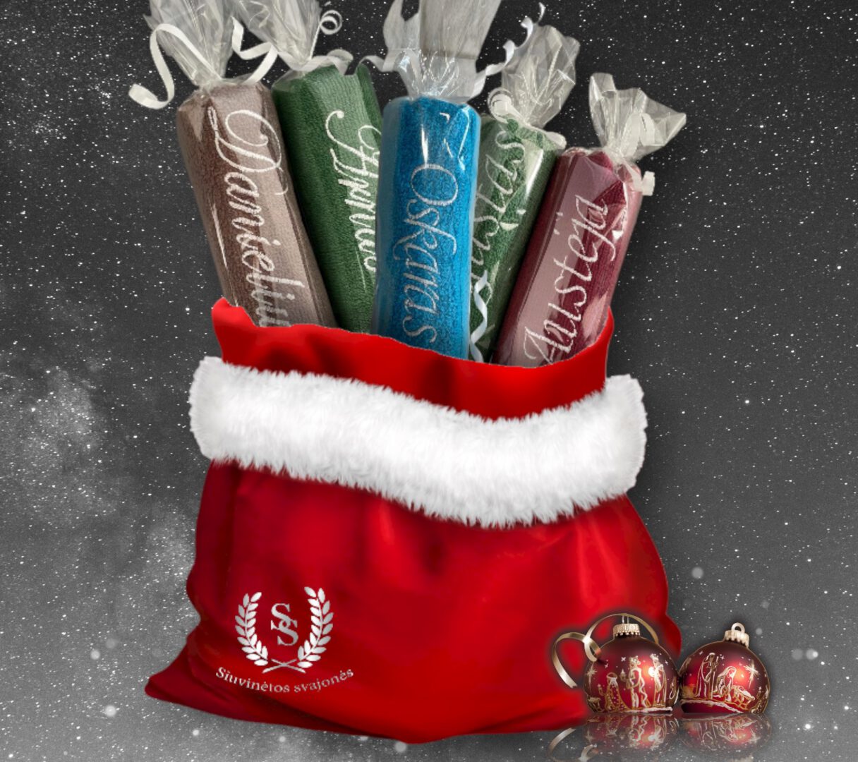 Siuvinėtos dovanos: rankšluosčiai, pagalvėlės, prijuostės, krepšiai ir kt.