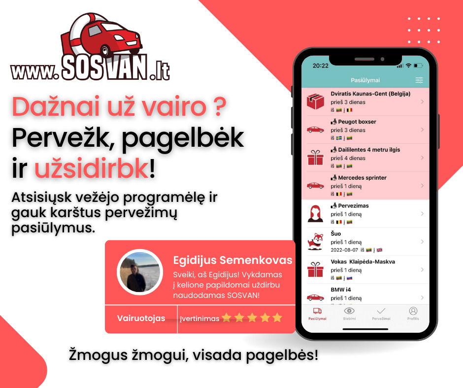 Išmanus pervežimų įrankis vežėjo ieškoti ir papildomai užsidirbti pervežant.