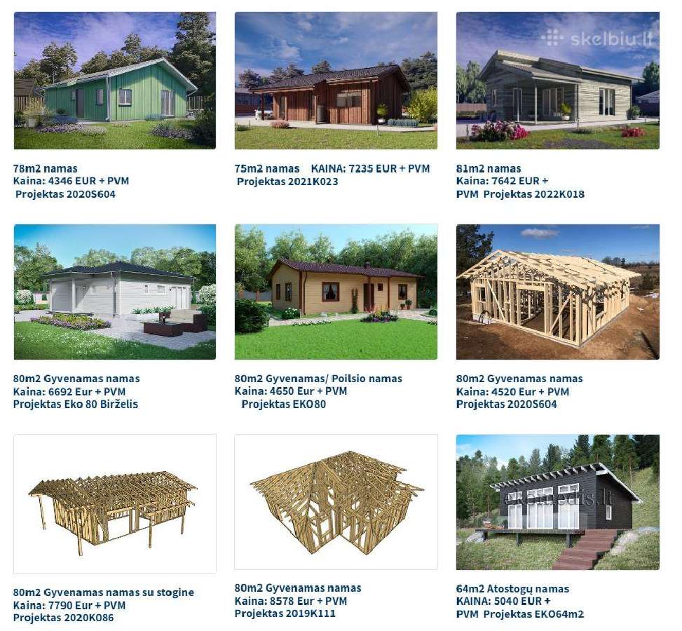 78m2 namas – 4340 Eur + PVM. Supjautas Karkasas