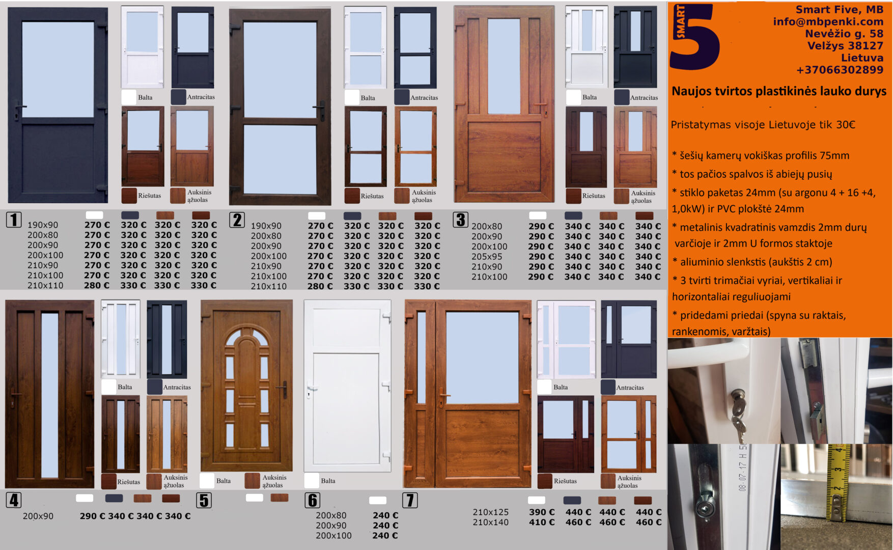 Naujos plastikinės lauko durys