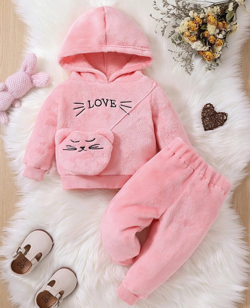 Rožinės spalvos pašiltintas kostiumėlis