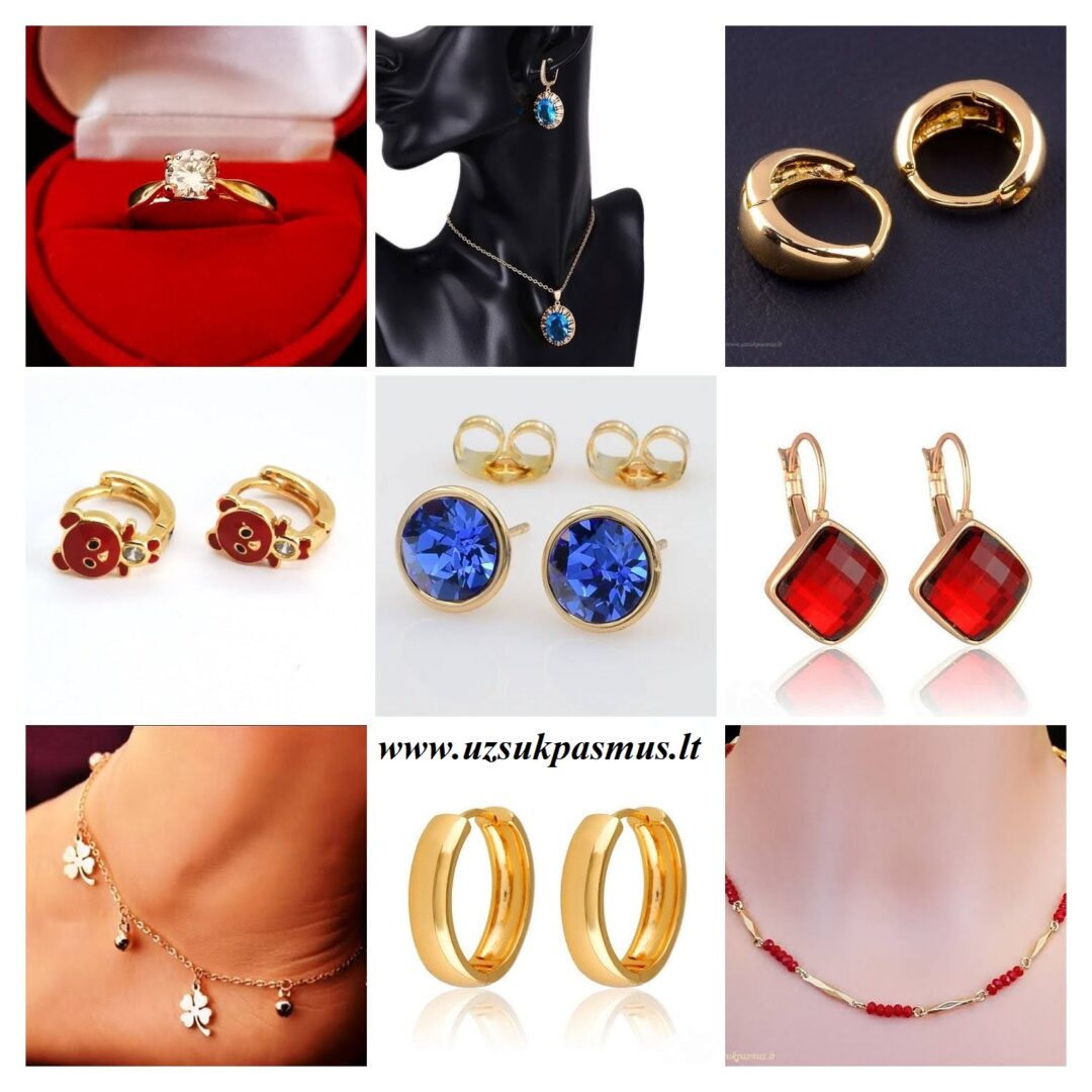 Papuošalai iš medicininio aukso. Auskarai, žiedai, grandinėlės, pakabukai ir kt.
