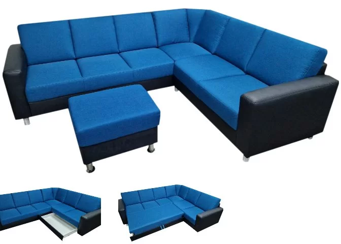 Mikštas kampas “Leonie” su miego funkcija ir dėže+pufas