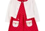 Raudona kalėdinė suknelė su balta palaidine