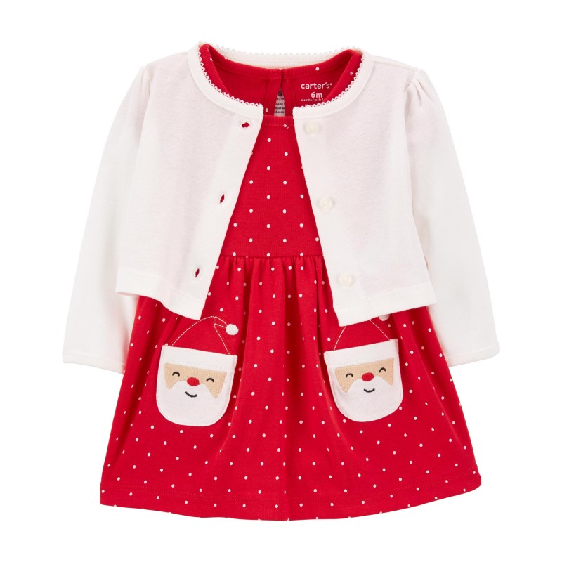 Raudona kalėdinė suknelė su balta palaidine