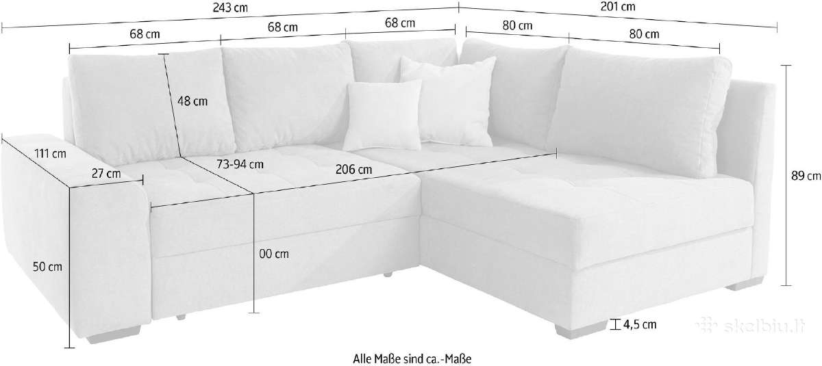 Minkštas kampas „Quebec” su miego funkcija ir 2 dėžem