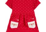 Raudona kalėdinė suknelė su balta palaidine