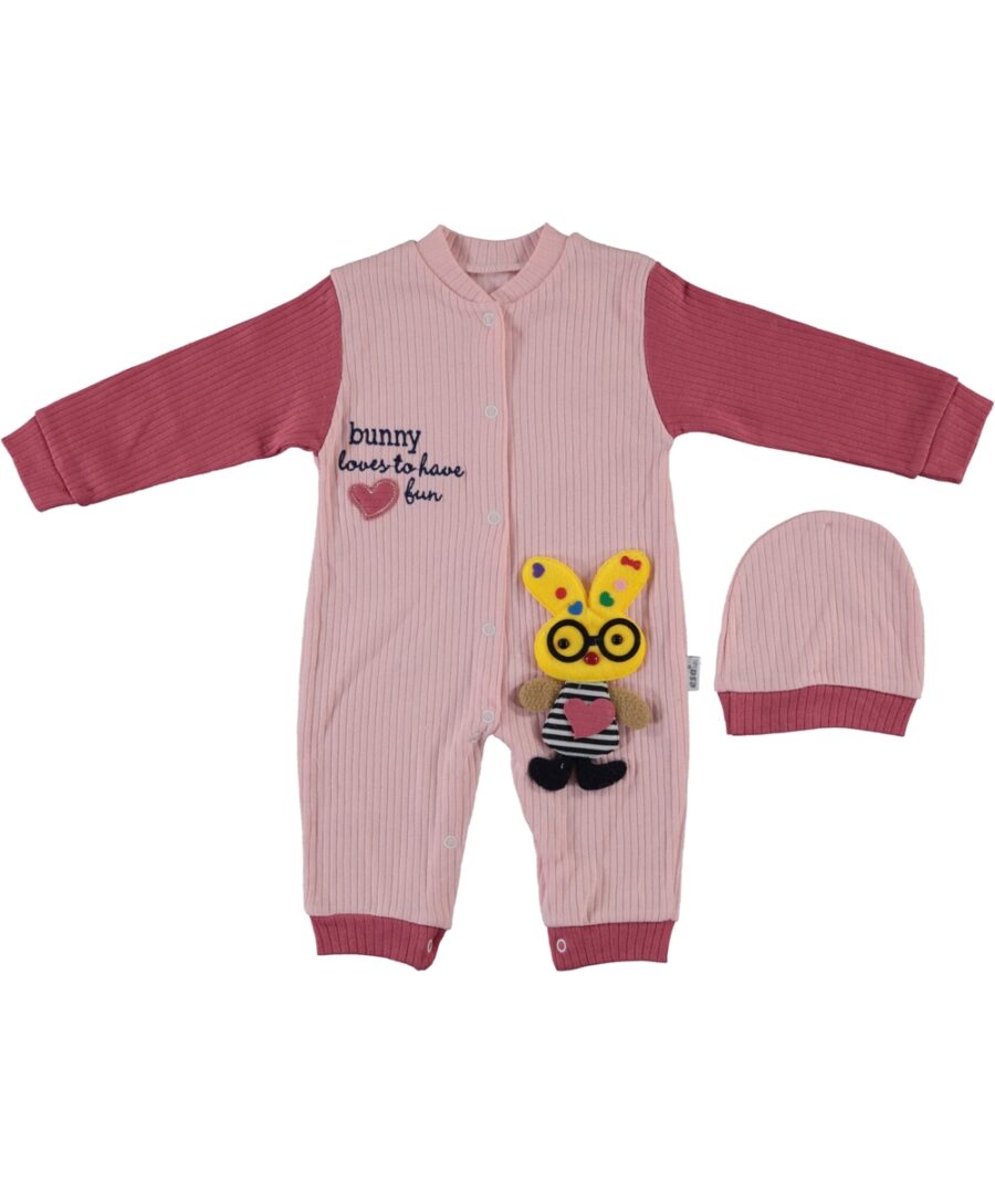 Rožinis romperis ir kepurė Triušiukas