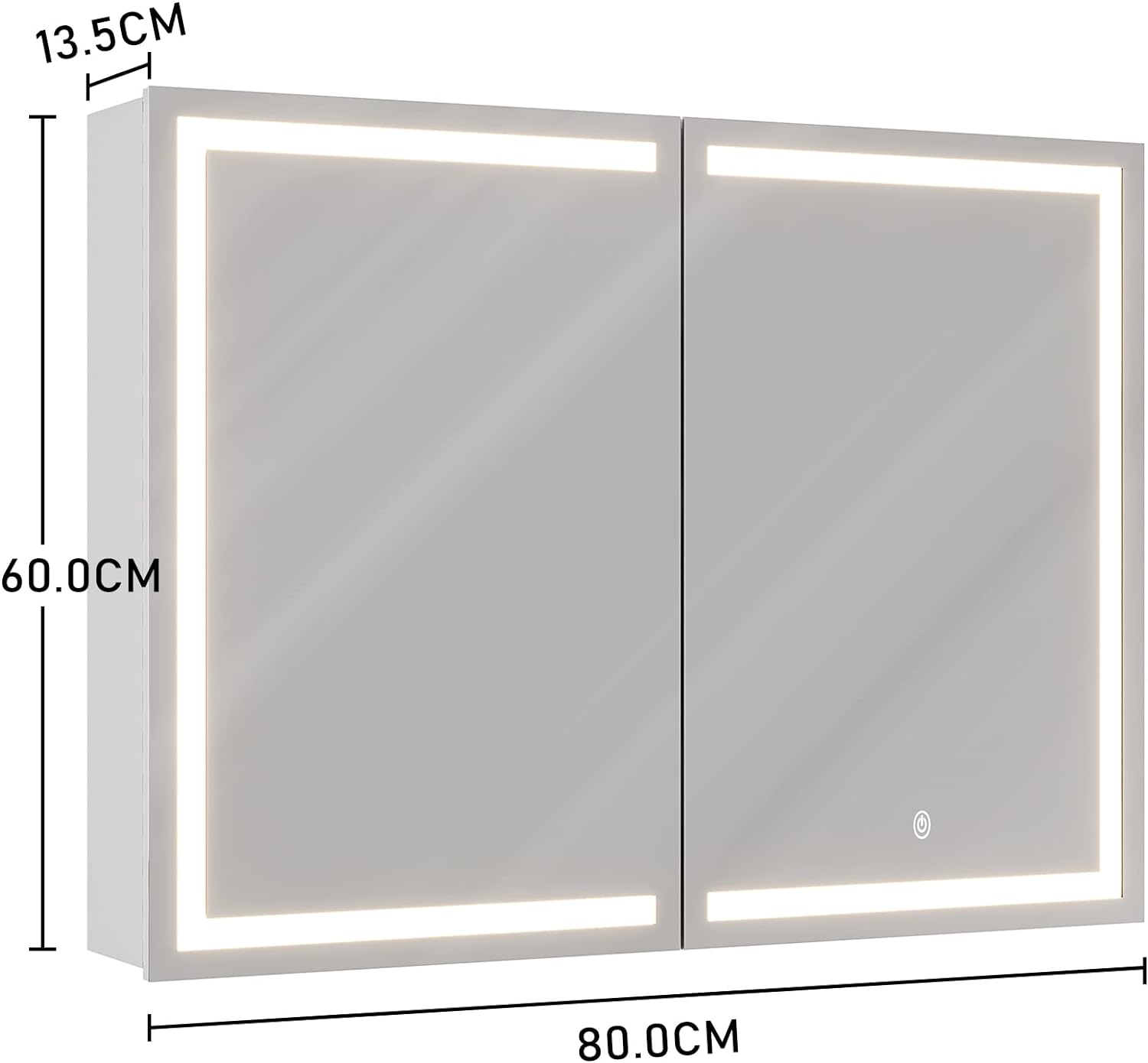 Vonios veidrodinė spintelė su LED apšvietimu. 80 x 13,5 x 60 cm.