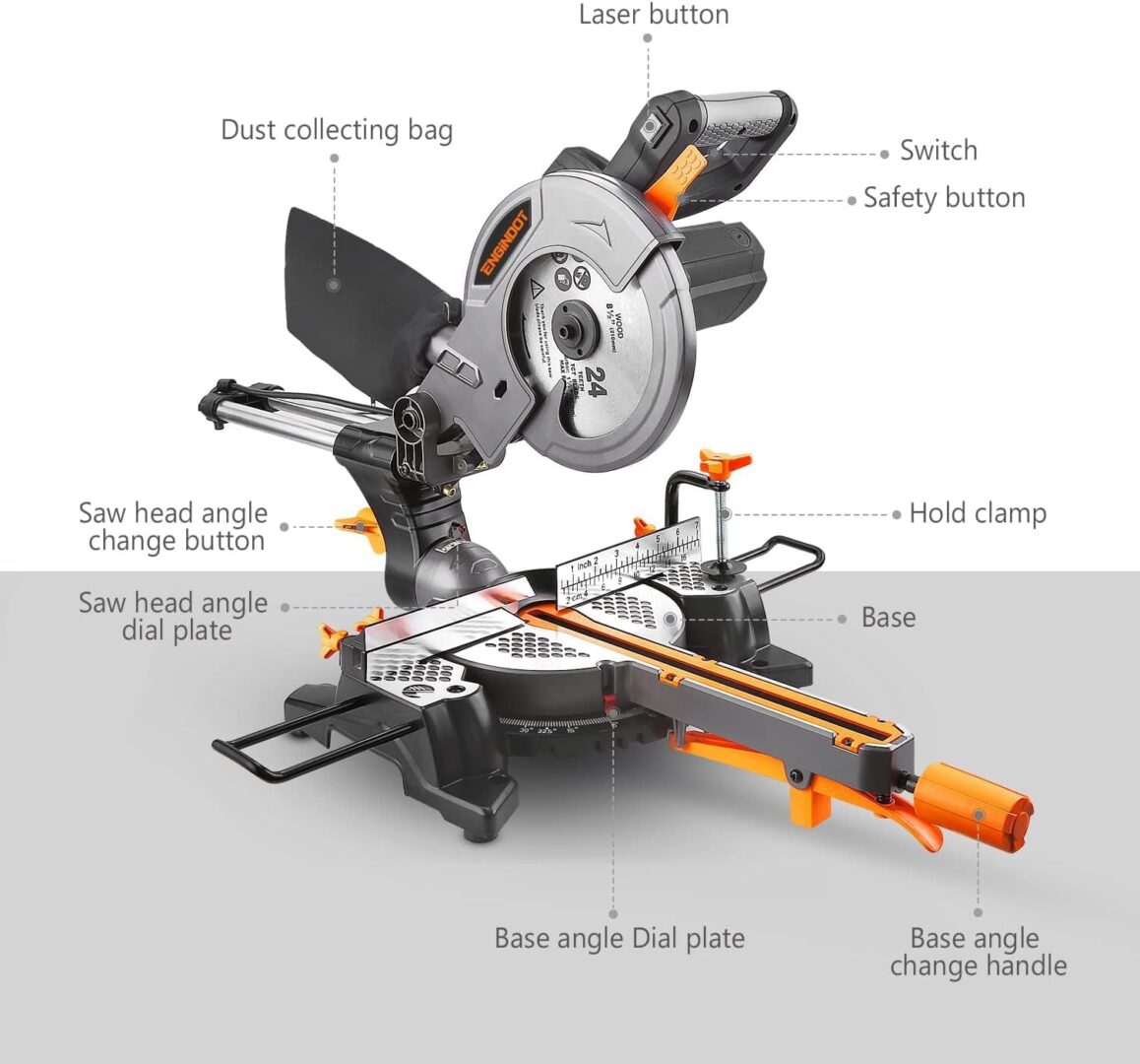 Įstrižinis pjūklas 2000 W 3200/4500 RPM – ENGINDOT (EMS01A)