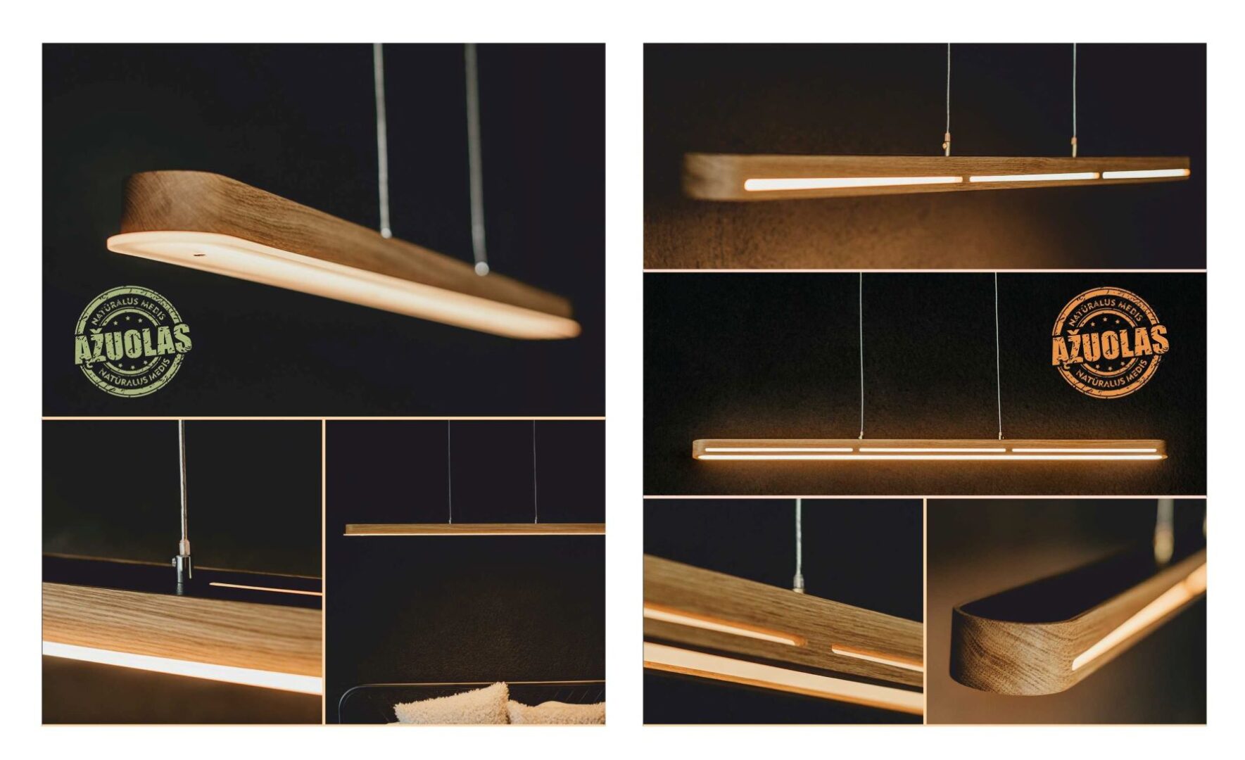 Mūsų pagaminti, pakabinami LED šviestuvai iš medienos (ąžuolo), su pulteliu