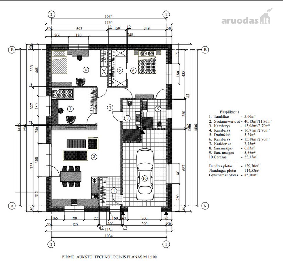Klaipėdos raj., Trušeliuose parduodamas vieno aukšto su garažu 140 kv.m. A ++ energetinio naudingumo klasės mūrinis namas, sklypas 10 arų.