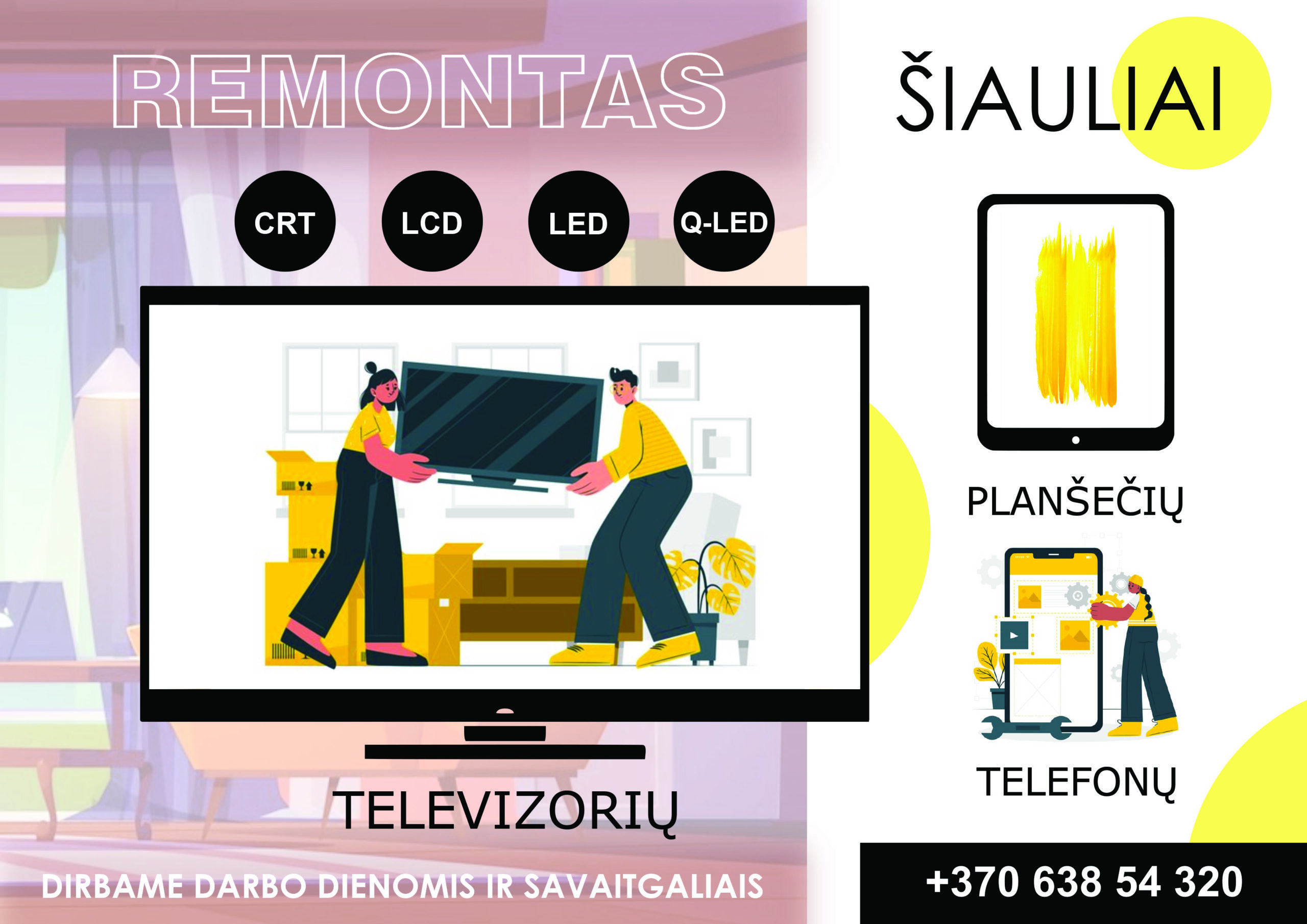 Televizorių, telefonų ir planšečių remontas Šiauliuose