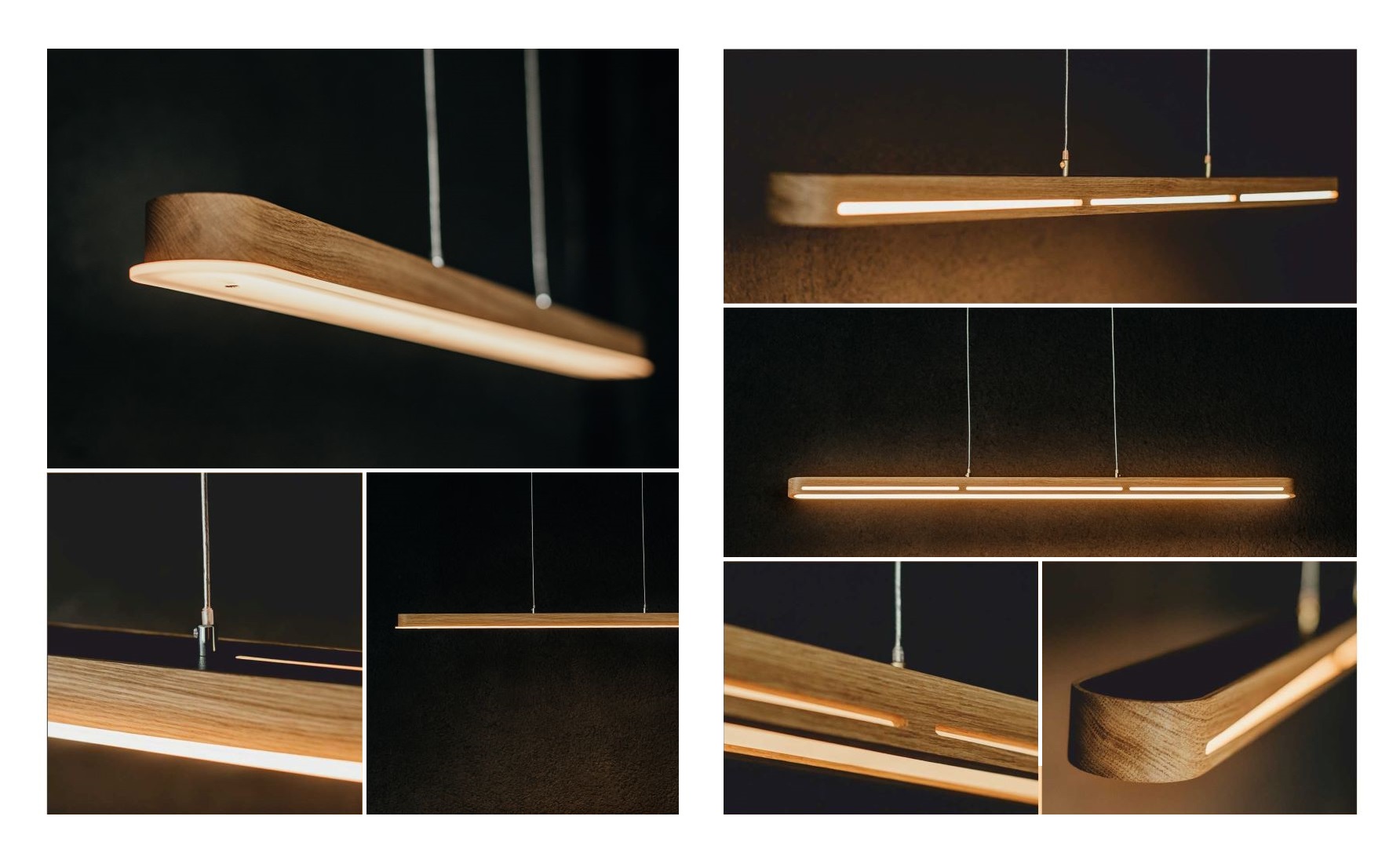 Mūsų pagaminti, pakabinami LED šviestuvai iš medienos (ąžuolo), su pulteliu