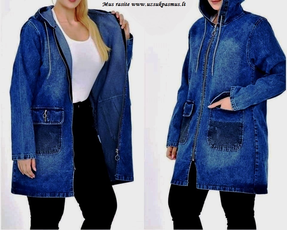 Puikios kokybės turkiškas džinsinis švarkas iki 64 dydžio.