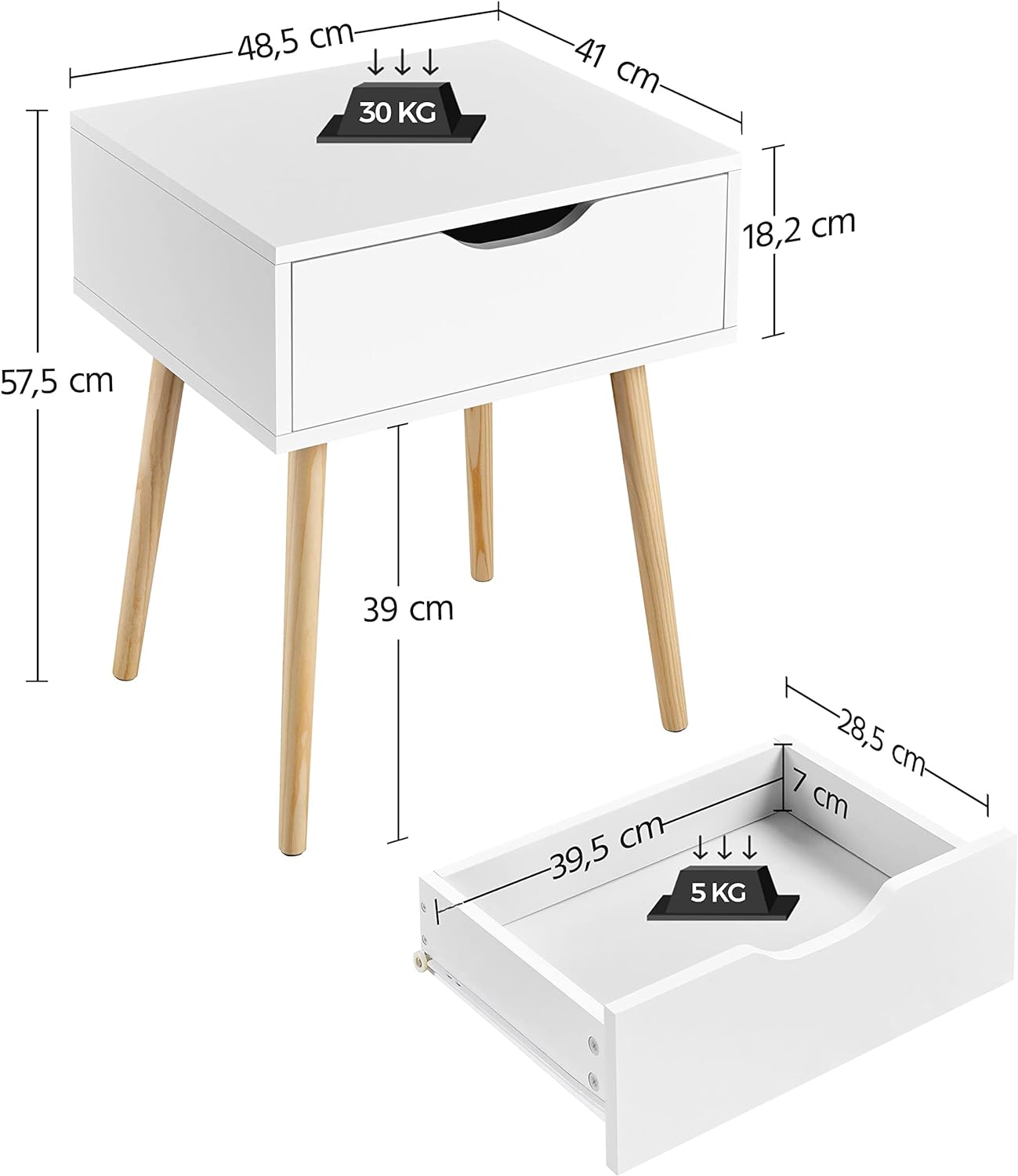 Skandinaviškų naktinių staliukų rinkinys iš 2 dalių.