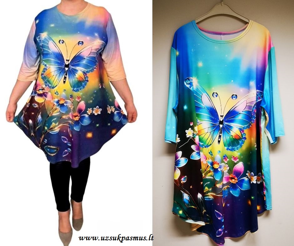 Stilinga, platėjanti tunika apkūnioms damoms