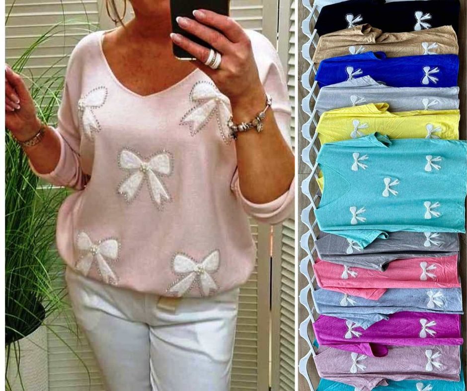 Trikotažinė palaidinė su „kaspinėliais”