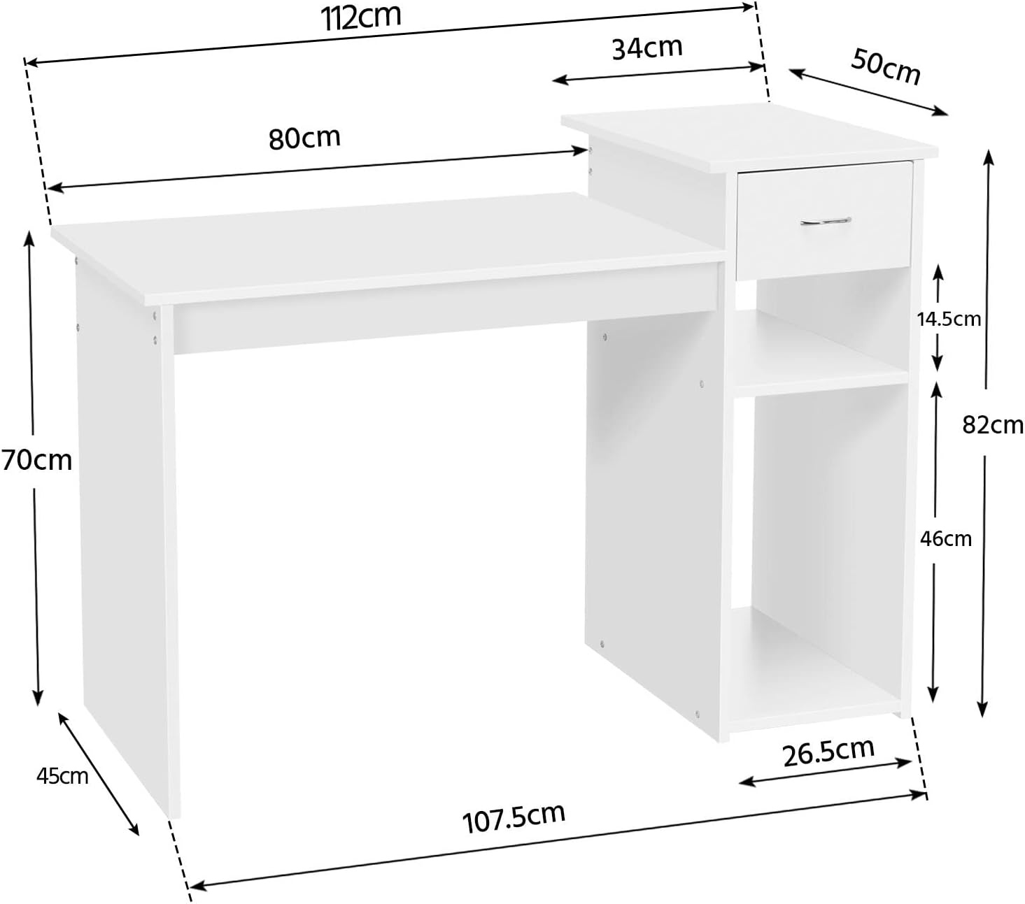 Rašomasis / kompiuterio stalas su lentyna ir stalčiumi.