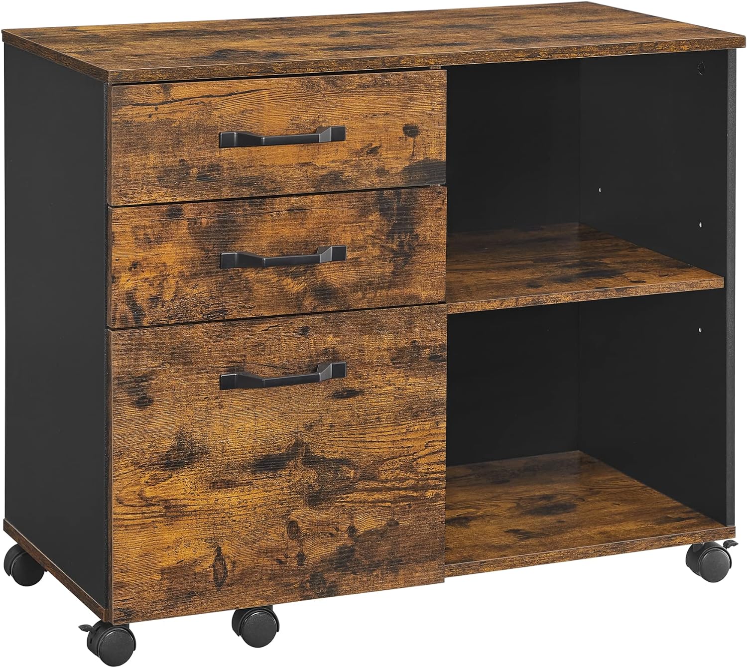 Spintelė su 3 stalčiais ir ratukais.