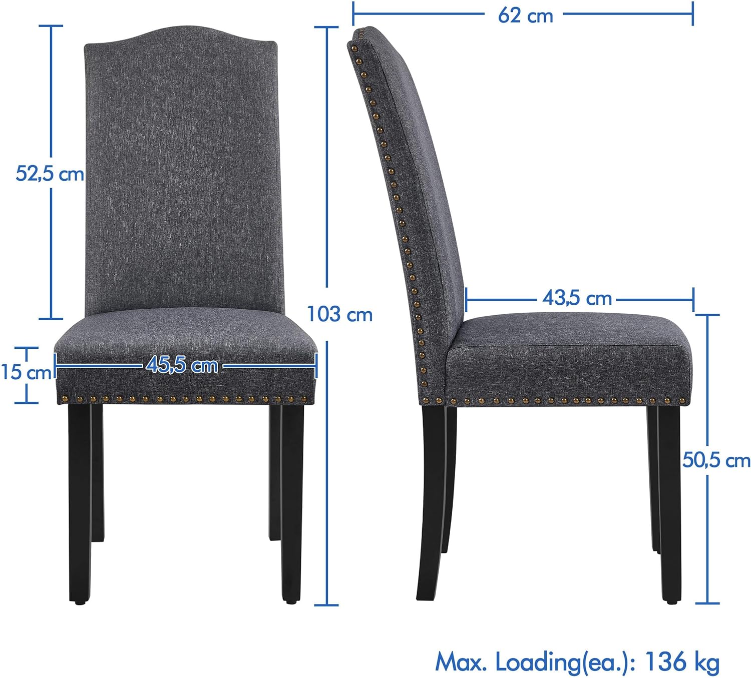 2-iejų kėdžių rinkinys aukštu atlošu.