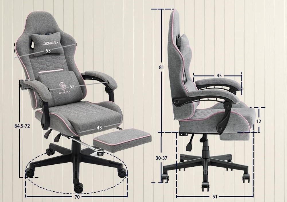 Premium klasės, ergonomiška „Dowinx” žaidimų kėdė (Gray-Pink).