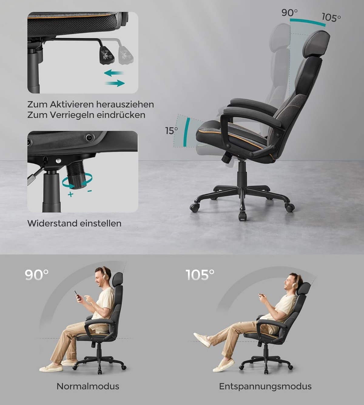 Biuro kėdė su reguliuojama galvos atrama.