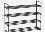 4 pakopų metalinė batų laikymo lentyna.