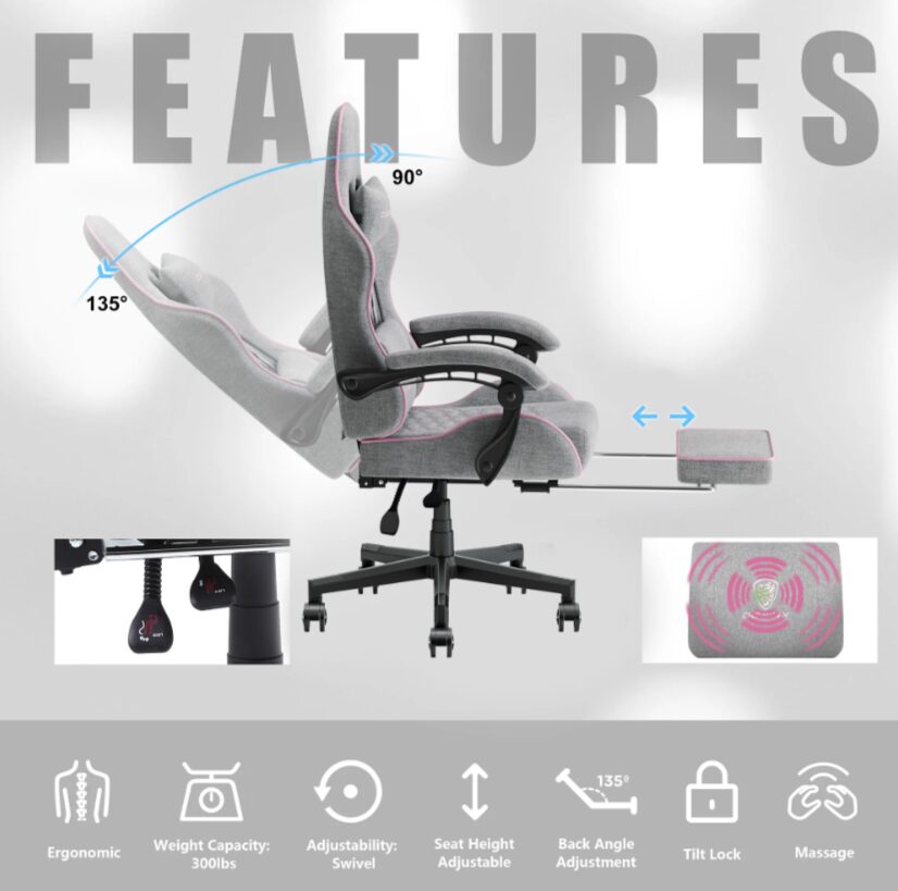 Premium klasės, ergonomiška „Dowinx” žaidimų kėdė (Gray-Pink).