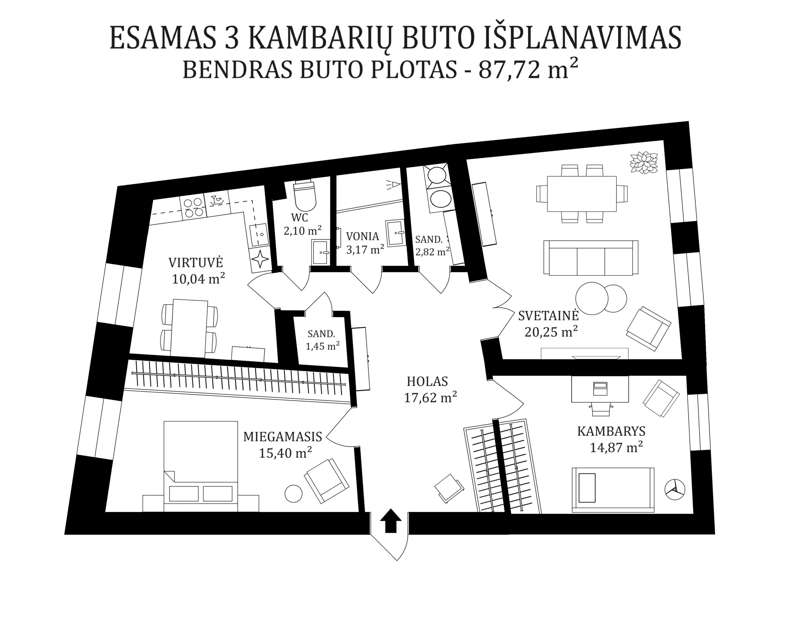 Parduodamas erdvus 3 kambarių butas Vilniaus senamiestyje