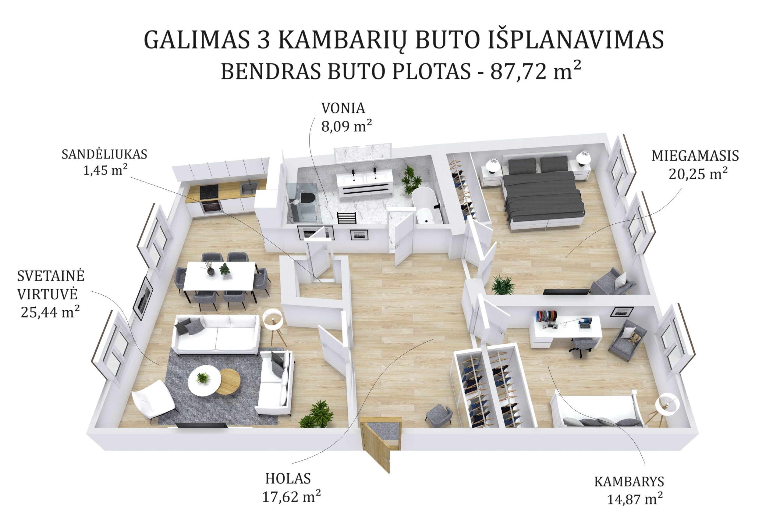 Parduodamas erdvus 3 kambarių butas Vilniaus senamiestyje