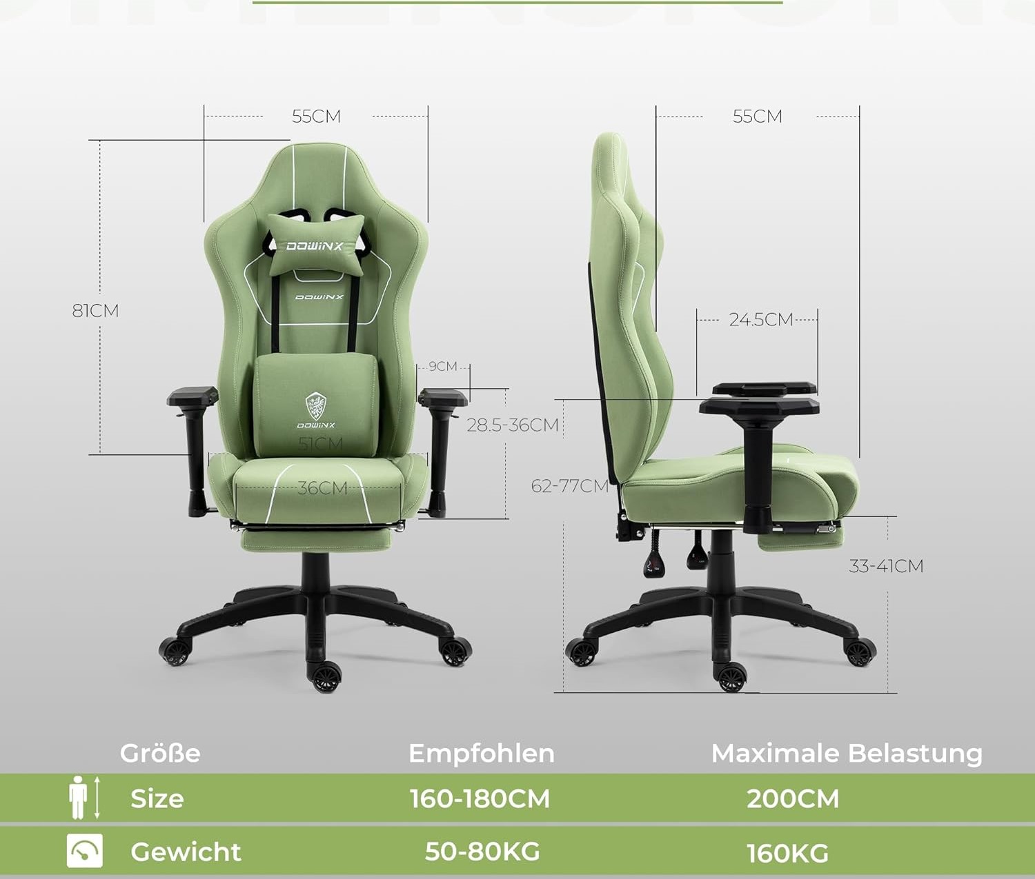 Premium klasės, ergonomiška „Dowinx” žaidimų kėdė. GREEN (ECO lether)