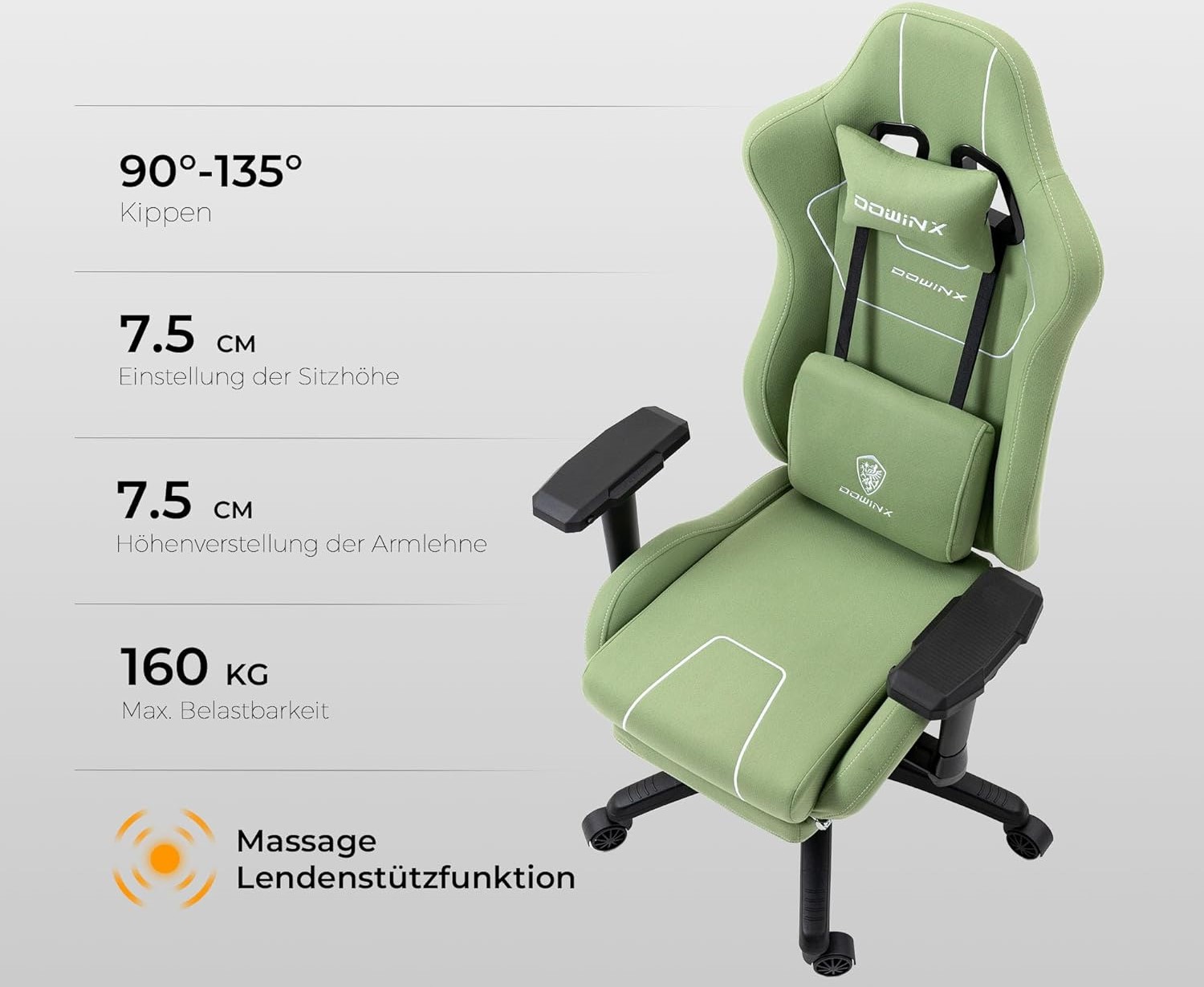 Premium klasės, ergonomiška „Dowinx” žaidimų kėdė. GREEN (ECO lether)