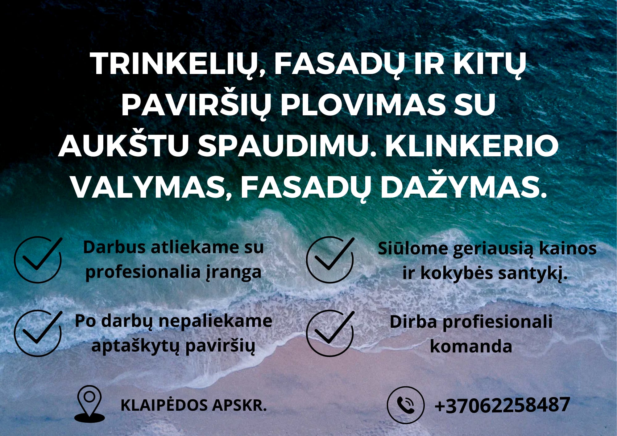 Trinkelių, fasadų ir kitų paviršių plovimas