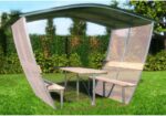 Lauko pavėsinė – metalinis rėmas + polikarbonatinė danga + stalas + 2 vnt. suolai