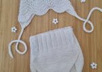 Rankų derbo megztas iš medvilnės kūdikio komplektukas