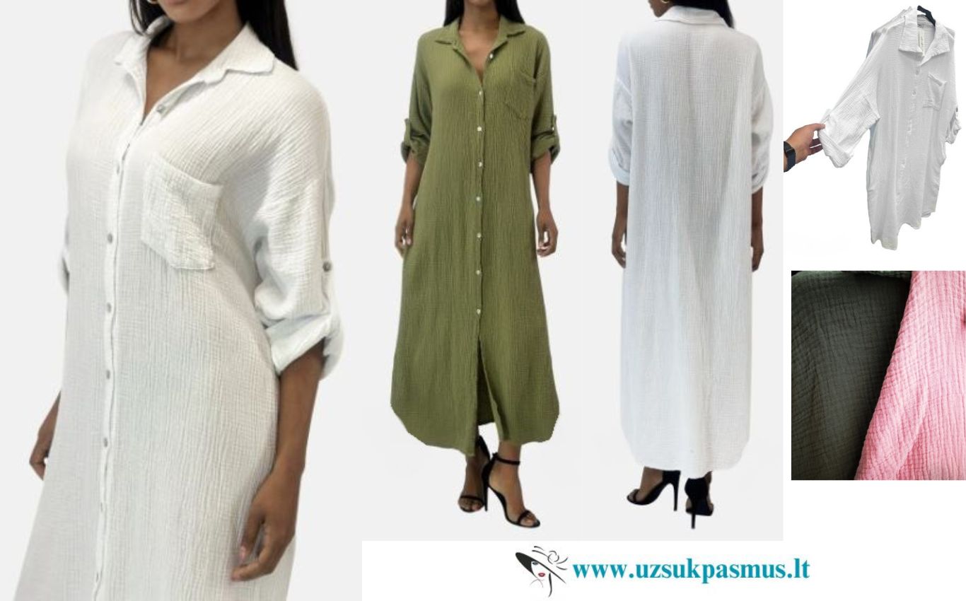 Muslino medvilnės marškinėliai – suknelė apkūnesnėms.