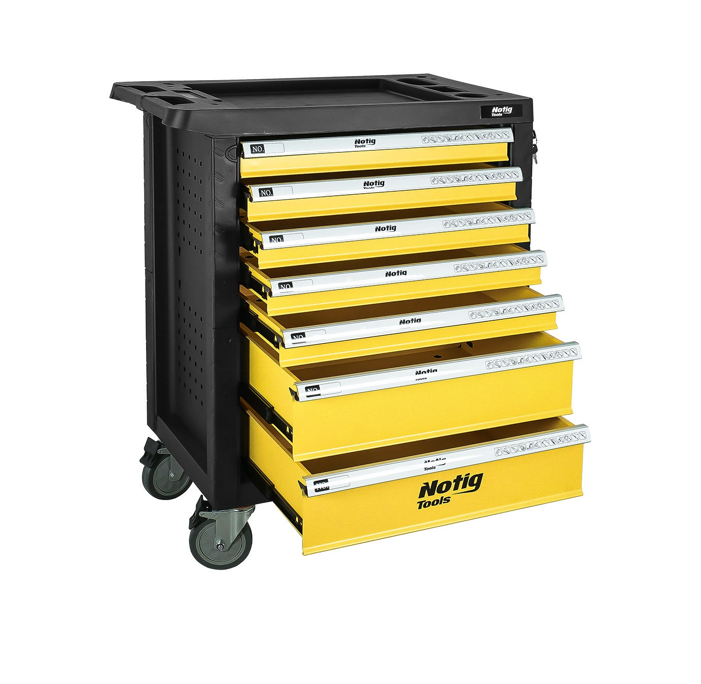 7 stalčių vežimėlis su ratukais