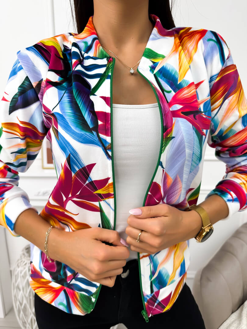 Soft veliūro džemperis su tropiniu raštu.