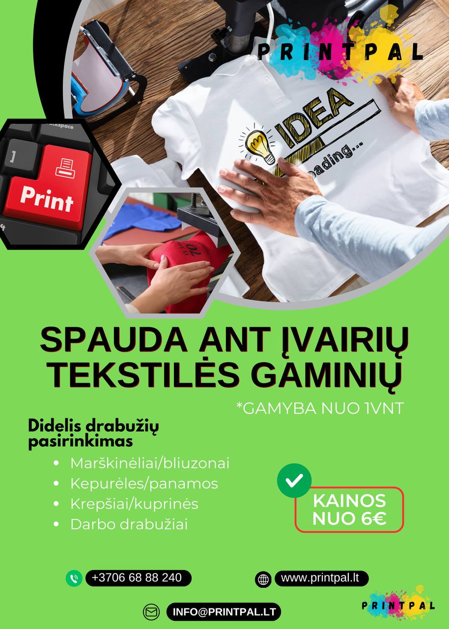 Spauda ant marškinėlių ir kitų tekstilės gaminių