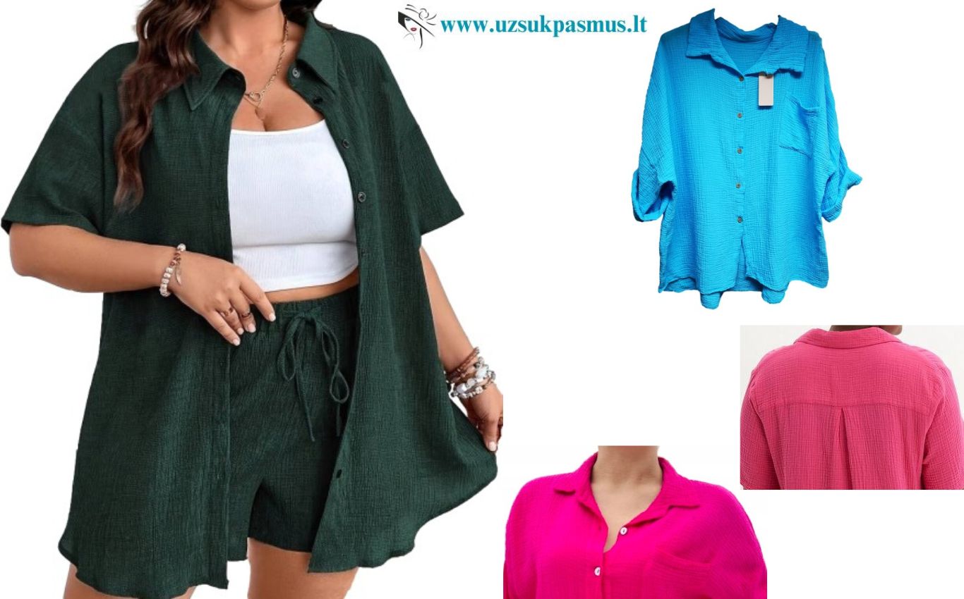 Muslino medvilnės marškinėliai dideli dydžiai