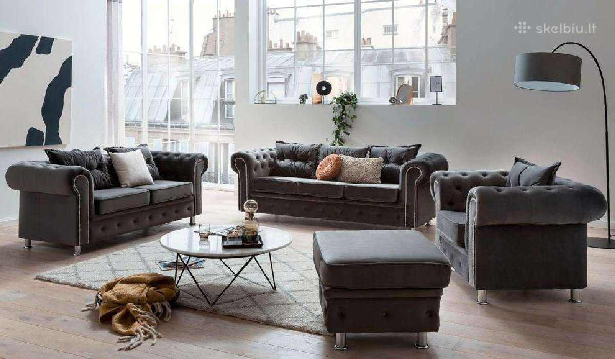 Minkštų baldų komplektas “Chestigo” 3+2+1+Pufas